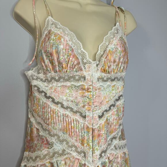 For Love & Lemons Farrah Slip Mini Dress Floral Pin-tuck Lace Trim Romantic L - Picture 7 of 14